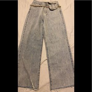 Travel Light Belted Jeans - Light Blue Wash